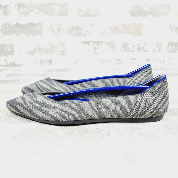 New Rothy's The Flat Grey Zebra Knit Pointy Toe Slip On Loafers W261